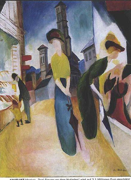 August Macke Two women in front of a hat shop Norge oil painting art